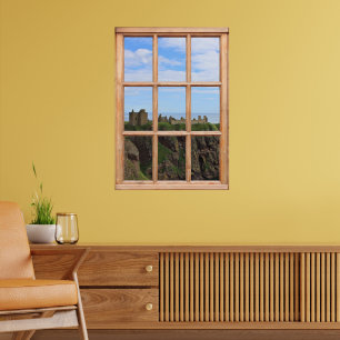 Scottish Castle by the Ocean View from a Window Poster