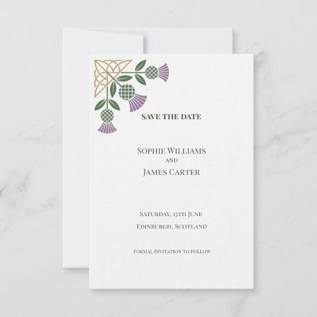 Scottish Celtic Thistle Save the Date Card (Front)