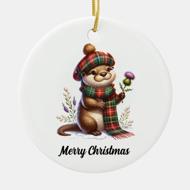 Scottish Christmas Otter Christmas Ceramic Ornament (Front)