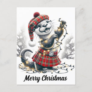 Scottish Christmas Otter Christmas Postcard