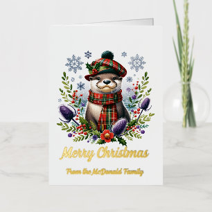Scottish Christmas Otter Christmas with Thistle Foil Greeting Card