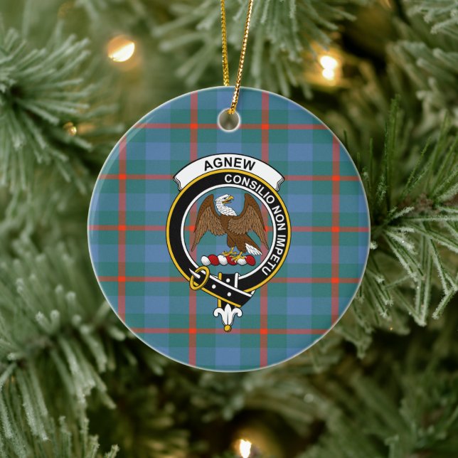 Scottish Clan Agnew Ancient Tartan and Crest Ceramic Ornament (Tree)