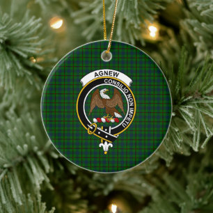 Scottish Clan Agnew Hunting Tartan and Crest Ceramic Ornament