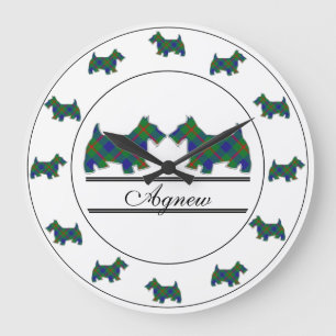 Scottish Clan Agnew Tartan Plaid Scottie Dogs Large Clock