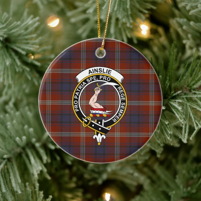 Scottish Clan Ainslie Ancient Tartan and Crest Ceramic Ornament (Tree)
