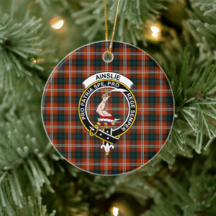 Scottish Clan Ainslie Tartan and Crest Ceramic Ornament