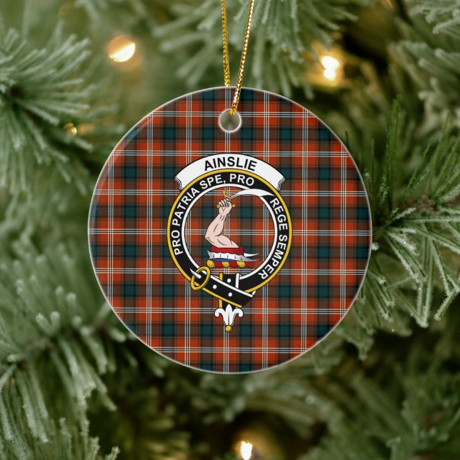 Scottish Clan Ainslie Tartan and Crest Ceramic Ornament (Tree)