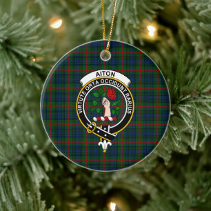 Scottish Clan Aiton Tartan and Crest Ceramic Ornament
