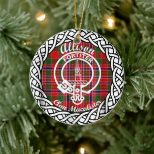 Scottish Clan Allison Tartan and Crest Ceramic Ornament