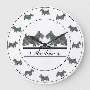 Scottish Clan Anderson Tartan Plaid Scottie Dogs Large Clock