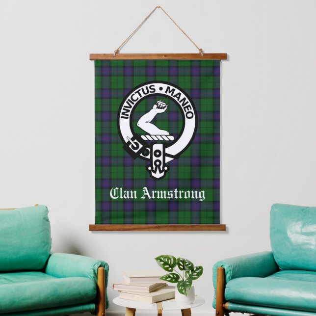 Scottish Clan Armstrong Crest Badge and Tartan  Hanging Tapestry (Living Room)