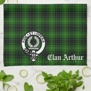 Scottish Clan Arthur / MacArthur Crest & Tartan  Kitchen Towel