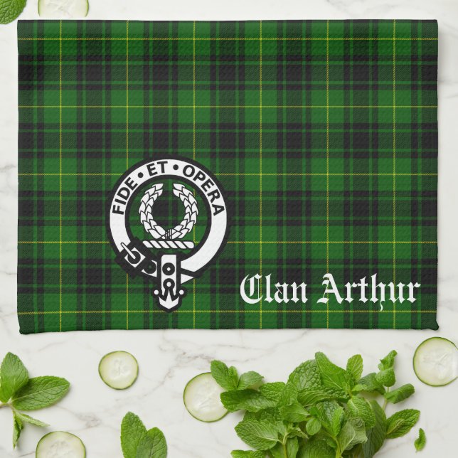 Scottish Clan Arthur / MacArthur Crest & Tartan  Kitchen Towel (Folded)