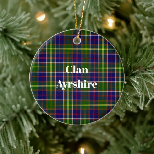 Scottish Clan Ayrshire Tartan and Crest Ceramic Ornament (Tree)