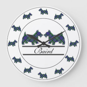 Scottish Clan Baird Tartan Plaid Scottie Dogs Large Clock