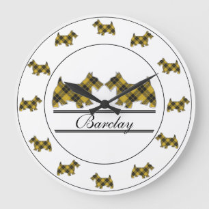 Scottish Clan Barclay Tartan Plaid Scottie Dogs Large Clock