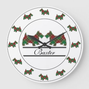 Scottish Clan Baxter Tartan Plaid Scottie Dogs Large Clock