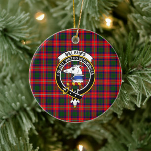 Scottish Clan Belshes Tartan and Crest Ceramic Ornament