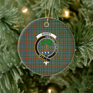 Scottish Clan Bisset Tartan and Crest Ceramic Ornament