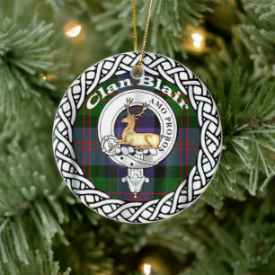 Scottish Clan Blair Crest Old Tartan and Crest Ceramic Ornament