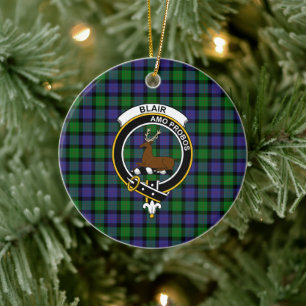 Scottish Clan Blair Tartan and Crest Ceramic Ornament