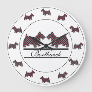 Scottish Clan Borthwick Tartan Plaid Scottie Dogs Large Clock