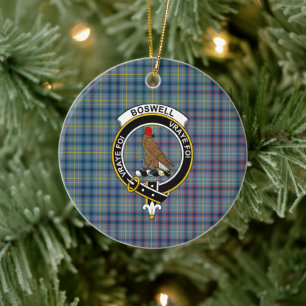 Scottish Clan Boswell Tartan and Crest Ceramic Ornament