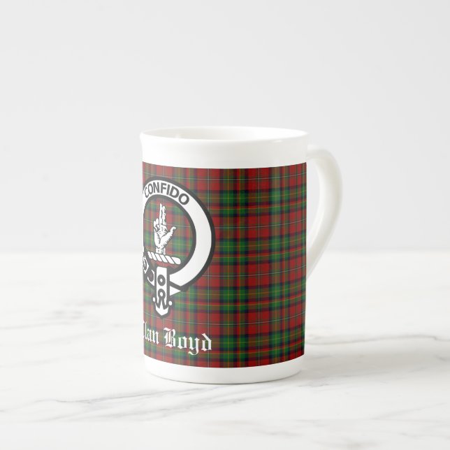 Scottish Clan Boyd Crest Badge & Tartan  Bone China Mug (Front Right)