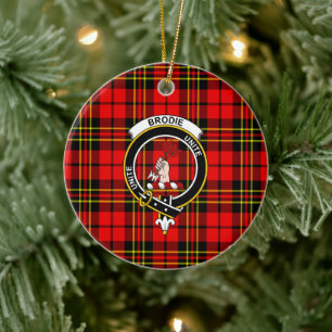 Scottish Clan Brodie Modern Tartan and Crest Ceramic Ornament