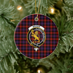 Scottish Clan Broun Modern Tartan and Crest Ceramic Ornament