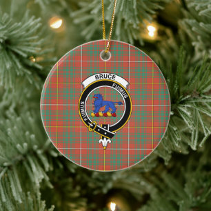 Scottish Clan Bruce Ancient Tartan and Crest Ceramic Ornament