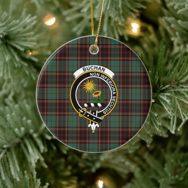 Scottish Clan Buchan Ancient Tartan and Crest Ceramic Ornament (Tree)