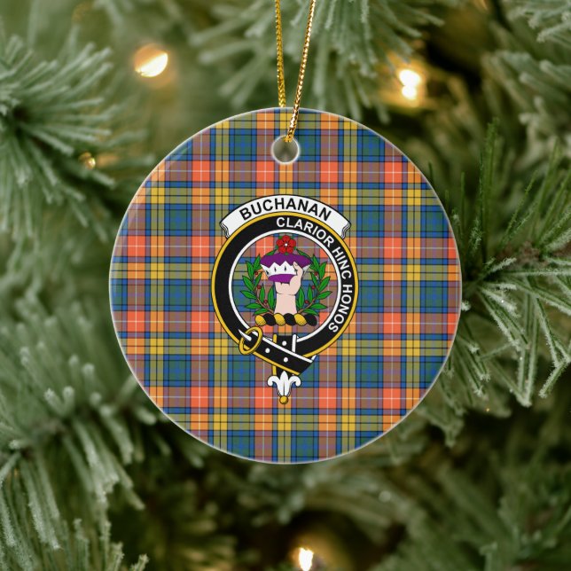 Scottish Clan Buchanan Ancient Tartan and Crest Ceramic Ornament (Tree)