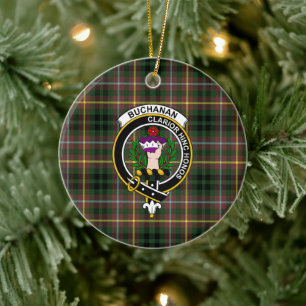 Scottish Clan Buchanan Hunting Tartan and Crest Ceramic Ornament