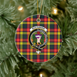 Scottish Clan Buchanan Modern Tartan and Crest Ceramic Ornament