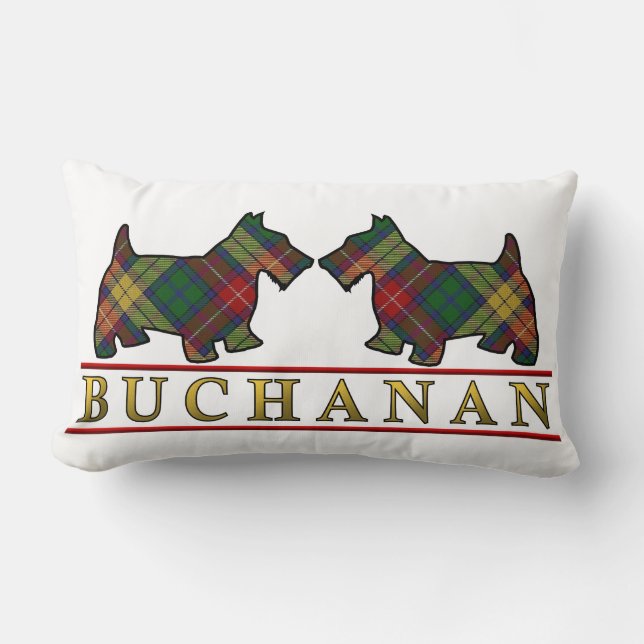 Scottish Clan Buchanan Tartan Scottie Dogs Lumbar Pillow (Front)