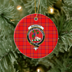 Scottish Clan Burnett Modern Tartan and Crest Ceramic Ornament
