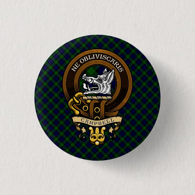 Scottish Clan Campbell Badge and Crest  1 Inch Round Button (Front)
