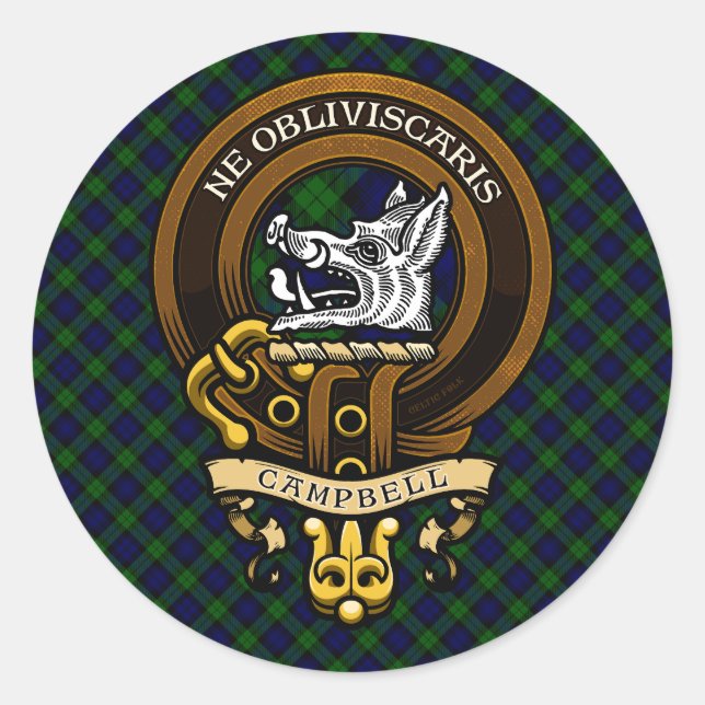 Scottish Clan Campbell Badge and Crest  Classic Round Sticker (Front)