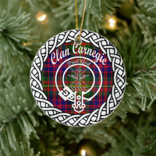 Scottish Clan Carnegie Tartan and Crest Ceramic Ornament