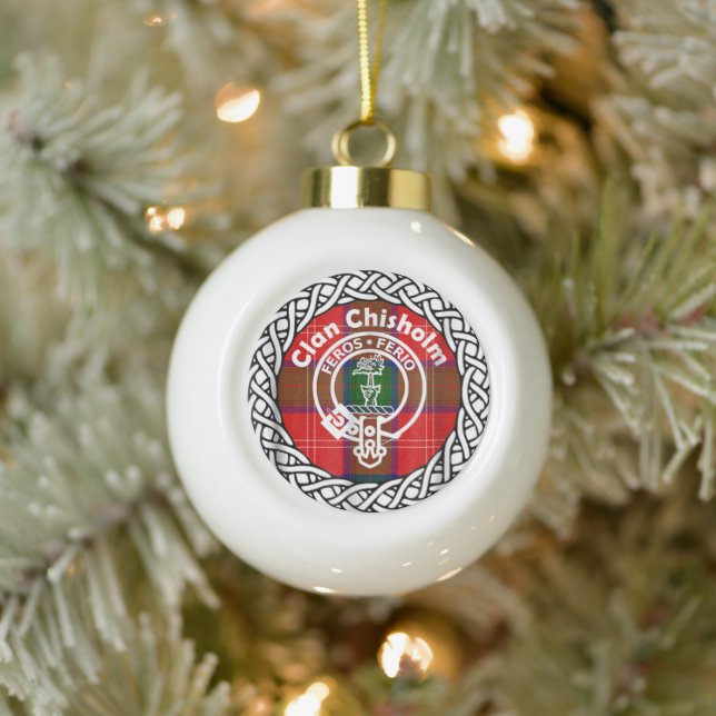 Scottish Clan Chisholm Tartan and Crest Ceramic Ball Christmas Ornament (Tree)