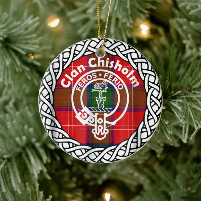 Scottish Clan Chisholm Tartan and Crest Ceramic Ornament (Tree)