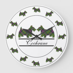 Scottish Clan Cochrane Tartan Plaid Scottie Dogs Large Clock