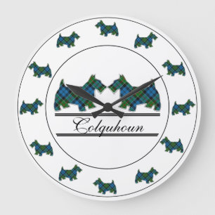 Scottish Clan Colquhoun Tartan Plaid Scottie Dogs Large Clock