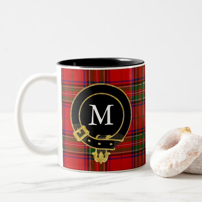 Scottish Clan Crest Monogram Tartan Two-Tone Coffee Mug (With Donut)