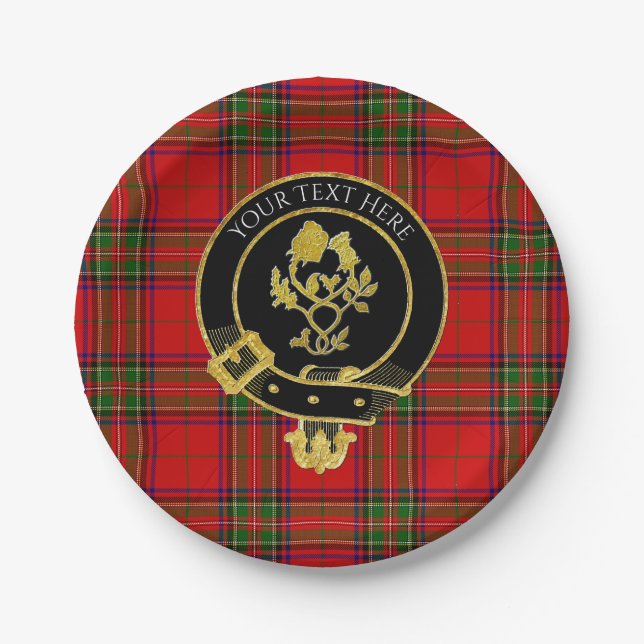 Scottish Clan Crest Rose Thistle Tartan Paper Plate (Front)