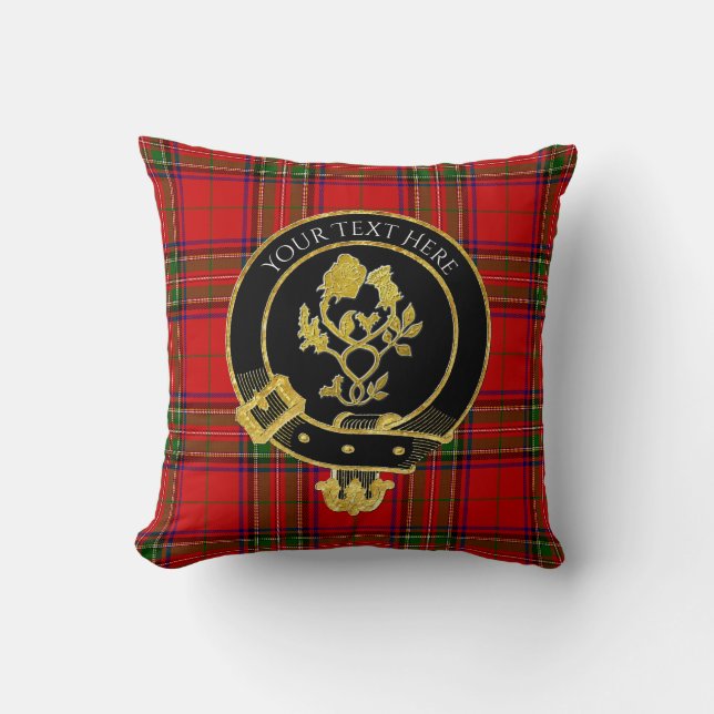 Scottish Clan Crest Rose Thistle Tartan Throw Pillow (Front)