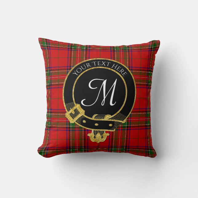 Scottish Clan Crest Tartan Monogram Throw Pillow (Front)