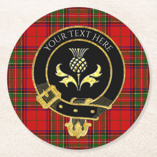 Scottish Clan Crest Thistle Tartan Round Paper Coaster