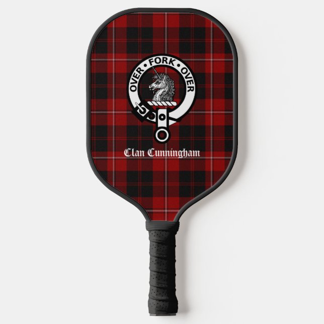 Scottish Clan Cunningham Crest and Tartan Pickleball Paddle (Front)
